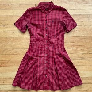 FRED PERRY Reissue Red Gingham Pleated Shirt Dress